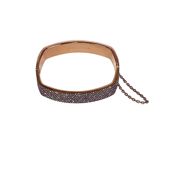 Michael Kors Rose Gold Pave Crystals Rectangle Hinged Bangle Bracelet EUC - Picture 1 of 7